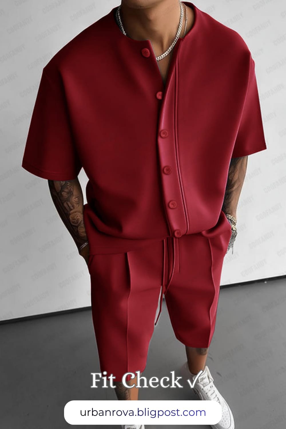 COOFANDY Modern Comfort Summer Casual Set – 2026 Style Guide A man wearing a stylish COOFANDY modern comfort shirt and shorts set for a smart casual summer outfit.