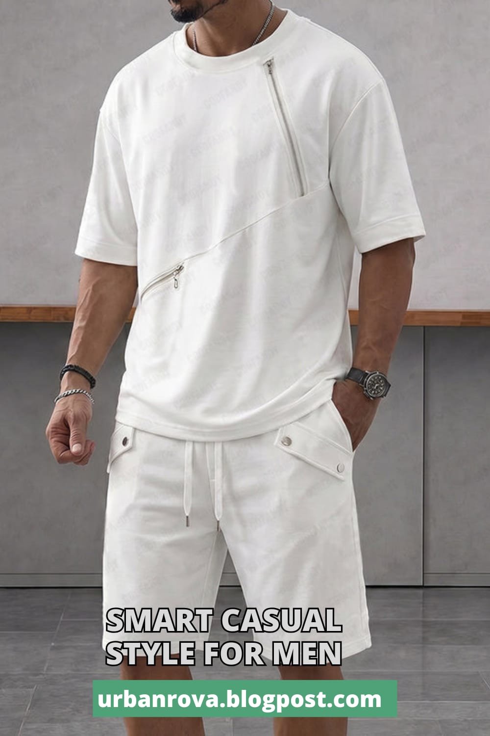 Men's Athleisure Zipper Accent Co-ord Set Stylish men's white athleisure zipper accent co-ord set for summer 2026
