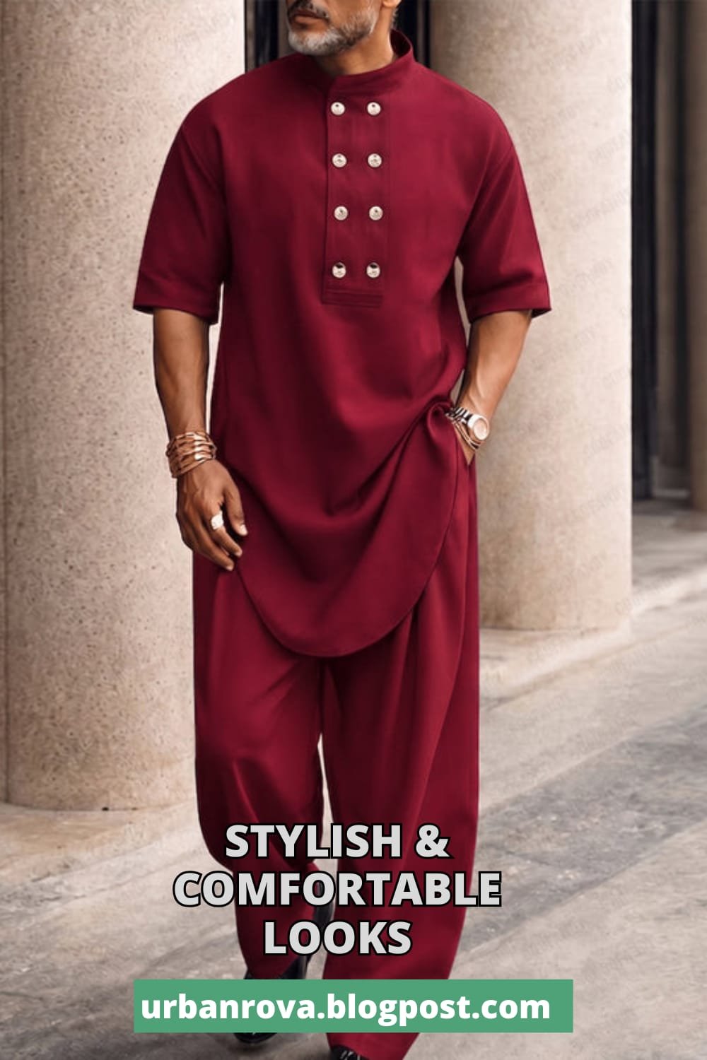 Casual Longline Button-Up Co-ord Set for Men Men's casual button-up longline top and pants set for summer fashion
