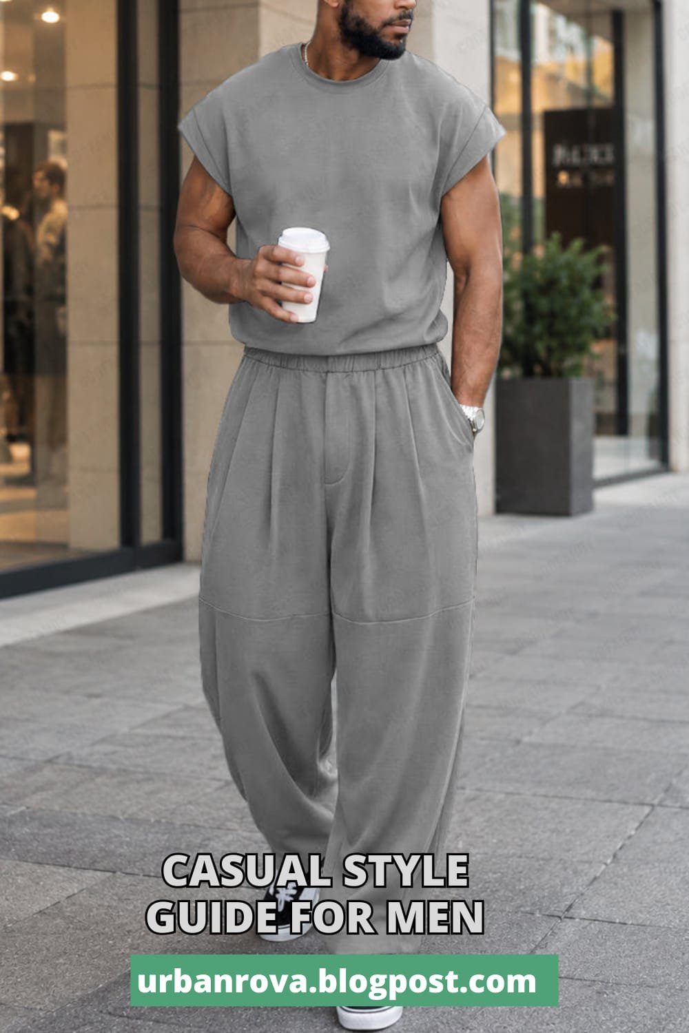 Minimalist Casual Loose Co-ord Set for Men Men's minimalist casual loose fit tank top and pants set for summer comfort