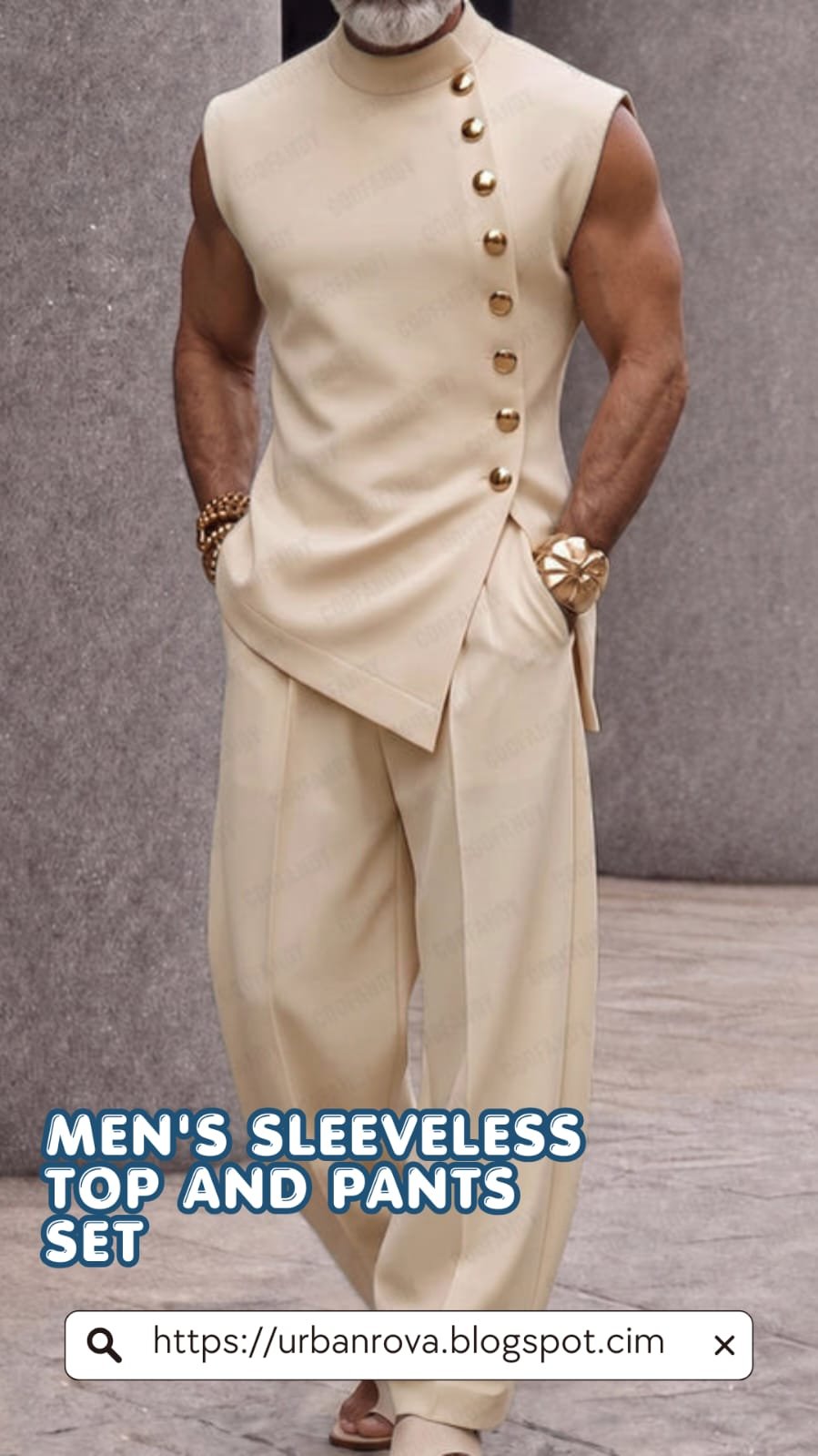 Men's sleeveless top and pants matching set in 5 colors for casual summer street style and travel wear