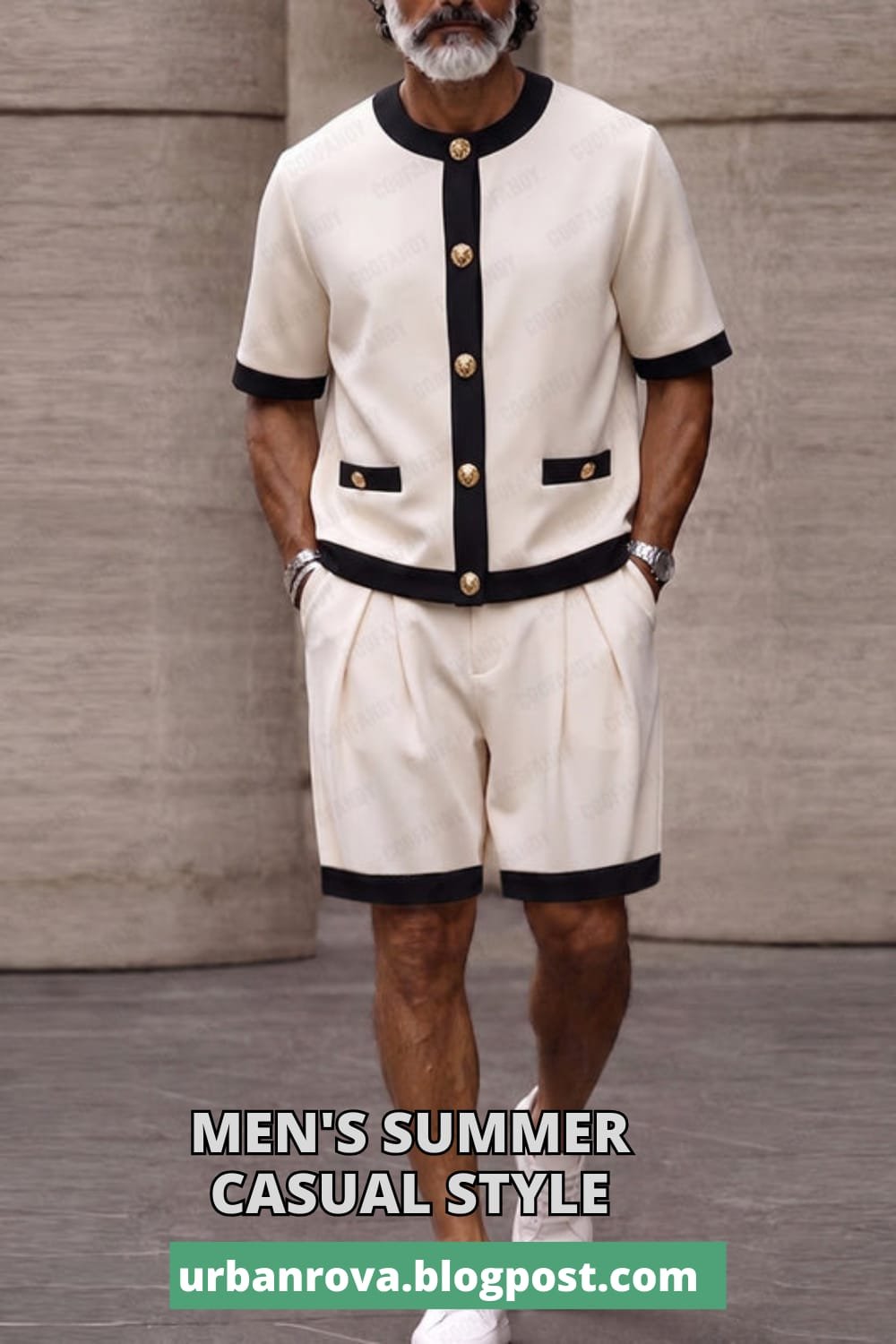Smart Casual Designer Contrast Trim Co-ord Set for Men Stylish men's smart casual contrast trim summer co-ord set 2026