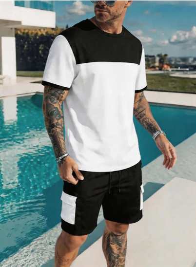 COOFANDY Casual Sporty Colorblock T-Shirt & Shorts Set | Travel Active Outfit COOFANDY Casual Sporty Colorblock T-Shirt and Shorts Set in white for travel, vacation, and active streetwear